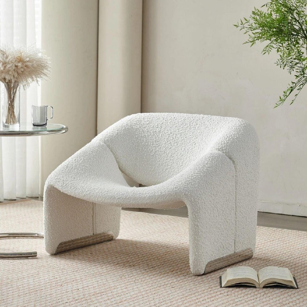 White Boucle Armchair | Modern Accent Chair | Plush Kids-Friendly Lounge Chair,Sofa and Armchair Set Option,Contemporary Living Room Seating - Image 7