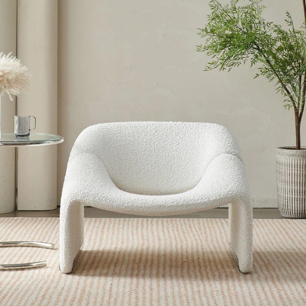 White Boucle Armchair | Modern Accent Chair | Plush Kids-Friendly Lounge Chair,Sofa and Armchair Set Option,Contemporary Living Room Seating - Image 8