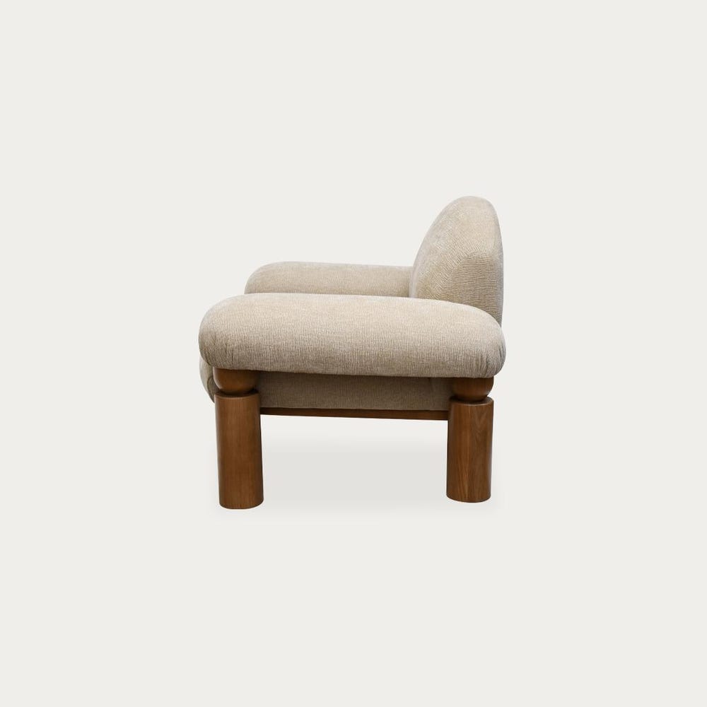 Modern Sculptural Armchair | Memphis Design Accent Chair with Oak Base | Neutral Upholstery Lounge Chair, No Assembly Needed - Image 4