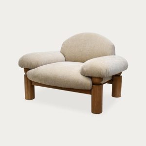 Memphis Style Armchair | Sculptural Lounge Chair with Solid Oak Legs | Modern 80s-Inspired Accent Chair | Natural Upholstery, No Assembly
