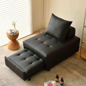 Foldable Sofa Bed in Eco-Leather | Convertible Lounge Chair with Leg Rest,Adjustable Backrest | Small Space Furniture