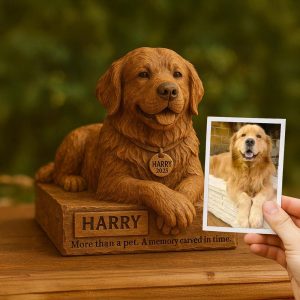 Dog Memorial Gift – Custom Wooden Pet Portrait Sculpture | Painting from Photo | Remembrance Gift for Pet Loss