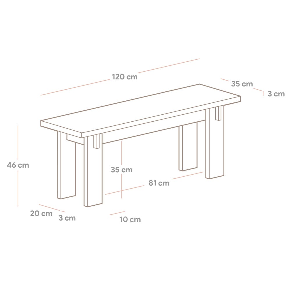 Solid wood entry bench, handmade, 120 cm - Begur medium - Image 8