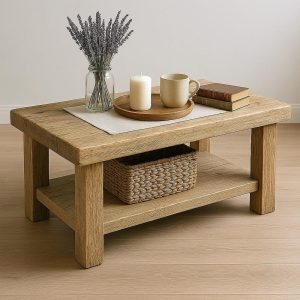 Rustic Wood Coffee Table - Handmade Solid Wood Living Room Table - Reclaimed Wood Coffee Table with Storage Shelf - Mother’s Day Gift