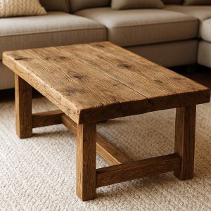 Handmade Solid Wood Living Room Table - Rustic Wood Coffee Table - Reclaimed Wood Coffee Table with Storage Shelf - Mother’s Day Gift