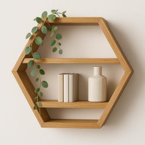 Luxury Handmade White Hexagon Wall Shelf – Modern Minimalist Decor – Solid Wood Statement Art Piece