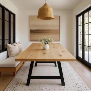 The Allen White Oak Dining Table, Rustic Kitchen Table, Solid Wood, Wooden Dining Table, Mid Century, Farmhouse, Dine Table