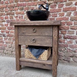 Reclaimed Double Drawer Bathroom Vanity for Single Sink, Rustic Bathroom Vanity Unit