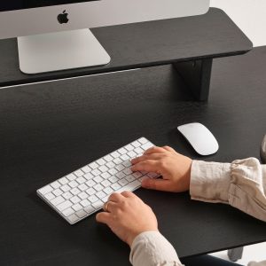 Custom Black Oak Wooden Monitor Stand, 31 Inch Computer Riser Shelf, Personalized Desk Gift, Ergonomic Wood Screen Riser in Custom Size