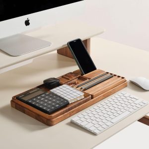 Custom Wood Desk Organizer Set – Personalized Office Tray with Phone Stand – Wooden Tray - Minimalist Gift for Him or Her