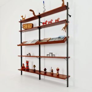 Mid century String shelf system teak & metal by Olof Pira Sweden, 1950s