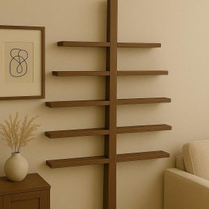 Modern Tree Bookshelf – Minimalist Wall Shelf in White Wood, Unique Decorative Storage Rack