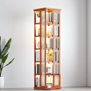 il_1000x1000.6830531661_syn5.jpg 6-Tier Rotating Bookshelf – 360 Spinning Bamboo Bookcase Tower | Space-Saving Organizer for Bedroom, Living Room, Office (Brown)