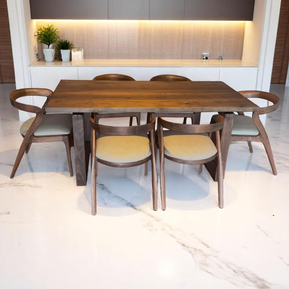Custom Walnut Dining Table - Handcrafted Solid Wood Kitchen Table, Modern Rustic & Contemporary Design, Unique Wood Furniture
