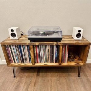 Vinyl Record Player Stand and Storage Record Player Tv Stand Lp Record Storage Sound of Vinyl Record Storage Console Record Player Handmade