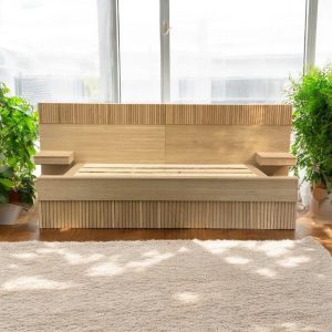 Fluted Bed Frame - Handmade Furniture Bed Frame King - White Oak Modern Platform Bed for Home Decor - Personalized Wood Furniture Floor Bed