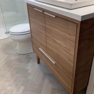 Handmade Mid Century 30" Custom Wood Bathroom Vanity Cabinet, Dual Sink 2 Door 1 Drawer, USA Made