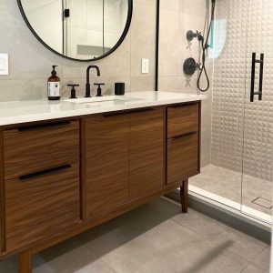 Handmade Mid Century 60" Custom Wood Bathroom Vanity Cabinet, Single Sink 2 Door 4 Drawer, USA Made