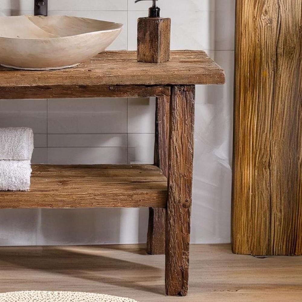 Wooden Rustic Style handmade bathroom vanity live edge solid wood cabinet sink table counter top farmhouse home decor furniture handcrafted - Image 3