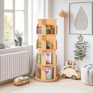 4 Tier 360 Rotating Bookcase, Rotating Bookshelf, Montessori Bookshelf, Book Stand, Office Bookcase, Industrial Bookshelf, Desktop Bookshelf