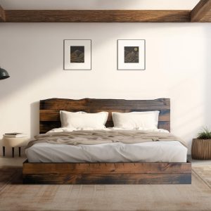 Live Edge River Bed - Quick Ship - Barnwood Reclaimed Aesthetic - Solid Wood - Platform Bed Frame & Headboard - Handmade in USA