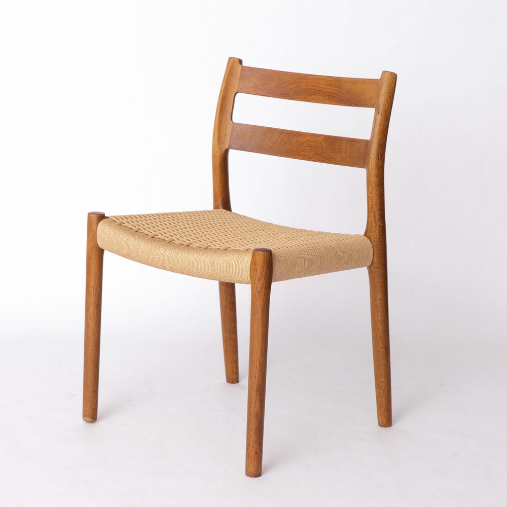 1 of 2 Vintage Niels Møller Model 84 Chair, Dyed Beech Wood – 1970s Danish Design, Danish Cord Seat