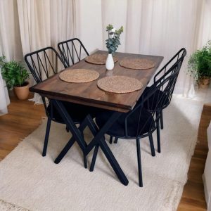 Mid Century Dining Table, Handmade Solid Walnut Table with Black Metal Legs, Custom Size Wood Table for Kitchen or Dining Room