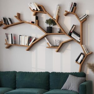 Wooden Tree Branch Bookshelf, Handmade from Natural Pine Wood, Decorative Library, Living Room Decor Bookshelves, Nursery Room Bookshelf