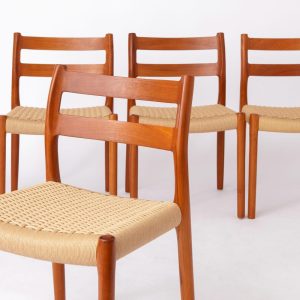 Set of 4 Niels Otto Møller Model 84 Chairs – Danish Teak & Paper Cord, 1970s | Vintage Mid-Century Modern Dining Chairs