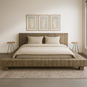 Beam Bed - Quick Ship - Barnwood Reclaimed Aesthetic - Solid Wood - Platform Bed Frame & Headboard - Handmade in USA