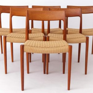 Set of 6 Niels Otto Moller Model 77 Chairs, 1950s – Teak Wood, Renewed Seat Weavings, Vintage Danish Design, Worldwide Shipping