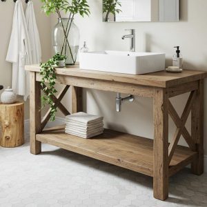 Farmhouse Sink Vanity with Cover, Reclaimed Rustic Wood, Handmade Bathroom Vanity Cabinet, Farmhouse Style