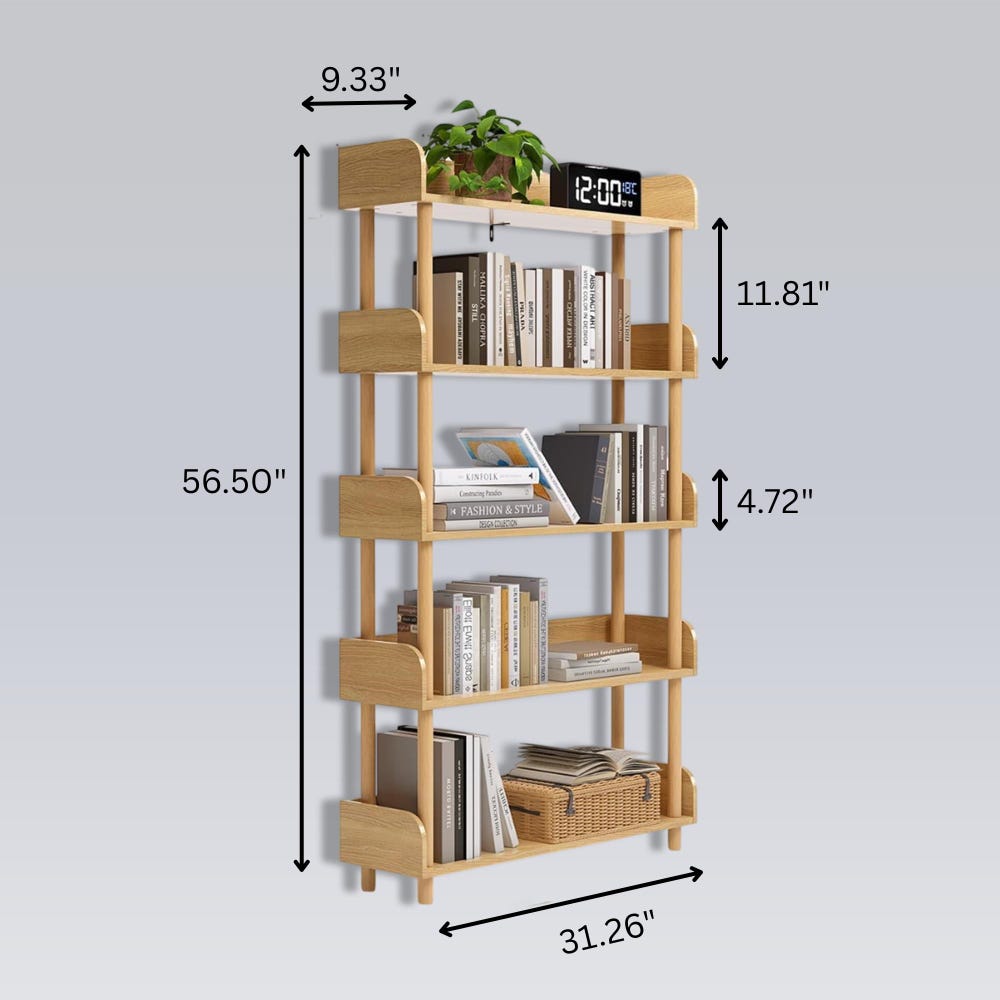 5-Tier Oak Bookcase, Solid Wood Bookcase, Lawyers Bookcase, Mid Century Bookcase, Floating Wood Shelf, Corner Wall Shelf, Floor Bookshelf - Image 9