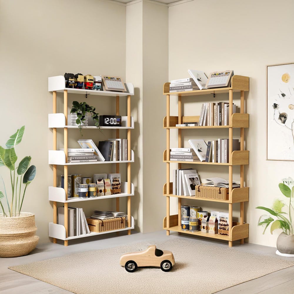 5-Tier Oak Bookcase, Solid Wood Bookcase, Lawyers Bookcase, Mid Century Bookcase, Floating Wood Shelf, Corner Wall Shelf, Floor Bookshelf - Image 7