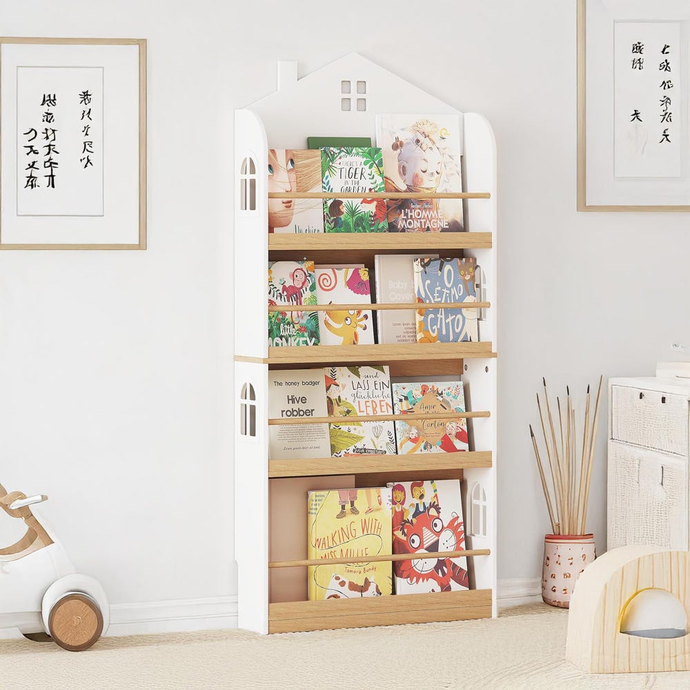 4-Tier Wall Mount Bookshelf, Montessori Bookshelf, Nursery Furniture, Book Display, Large Bookcase, Wood Floating Shelf, Montessori Shelf - Image 2