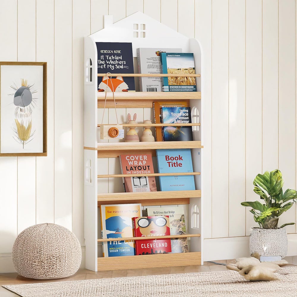 4-Tier Wall Mount Bookshelf, Montessori Bookshelf, Nursery Furniture, Book Display, Large Bookcase, Wood Floating Shelf, Montessori Shelf