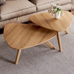 Nesting Coffee Tables - Round Coffee Tables Set - Solid Oak Coffee Tables - Minimalist Coffee Table - Mid-century table -Wood Nesting Tables