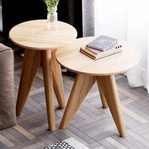 Modern Nesting Tables - End Round Side Table - Solid Oak Wood Table - Small Nesting Tables for Living Room - Set of End Side Tables