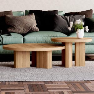 Nesting Coffee Tables - Round Tables Set - Solid Oak Coffee Table - Minimalist Coffee Table - Farmhouse Furniture -Wood Nesting Tables