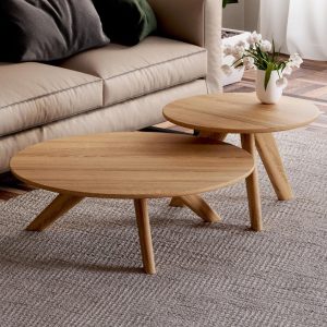 Nesting Coffee Tables - Round Nesting Tables Set - Solid Oak Coffee Table - Minimalist Coffee Table - Japandi Furniture -Wood Nesting Tables