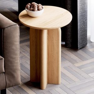 Round End Table - Modern Wooden Side Table - Solid Oak Wood Table - Minimalist End/Side Table for Living Room - Set of End Side Tables