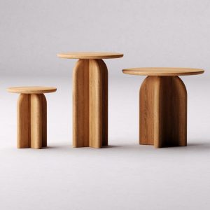 Round Nesting Tables - Wooden Side End Table - Solid Oak Wood Table - Modern Nesting Tables for Living Room - Set of End Side Tables