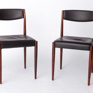 Pair of Vintage Rosewood Dining Chairs – German, 1960s – Original Black Leather, Restored
