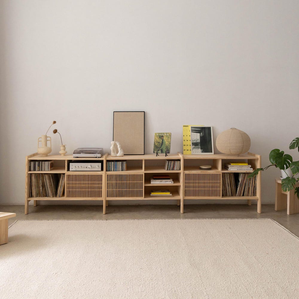 Wooden Turntable Stand, Vinyl Record Storage, 118" - Mesquida Large