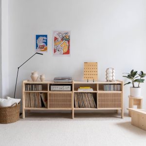 Record Player Stand, Vinyl Record Storage, Wooden Dresser, 80" - Mesquida Medium