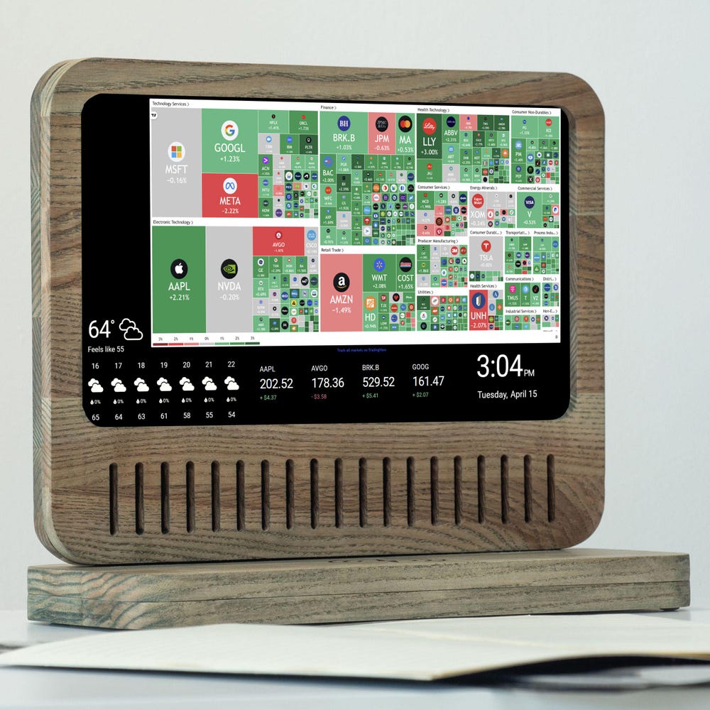 Smart Wooden Display | Crypto & Stock Tracker | DAKBoard Dashboard | Wireless Charging | Handmade Ash Wood | 10" Screen