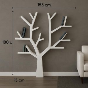 Tree Bookshelf - White Wooden Branch Shelf - Modern Wall Bookcase - Handmade Decorative Tree Shelf - 180x155 cm - Unique Home Decor