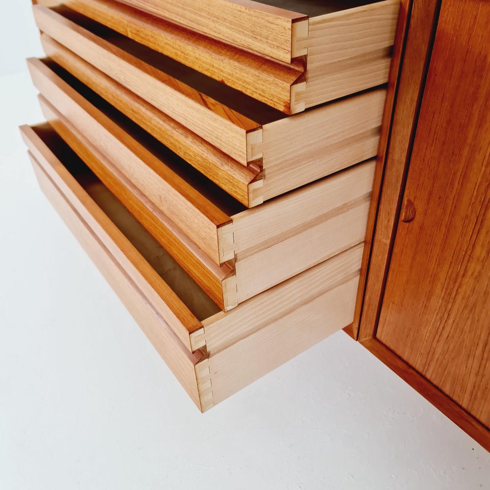 Big Mid century Danish Teak Wall Unit with 3 cabinets by Poul Cadovius for Cado, Denmark, 1960s - Image 5