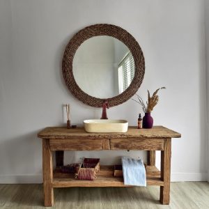 Wooden Rustic Live Edge Bathroom Vanity – Handcrafted Solid Wood Cabinet – Custom Farmhouse Furniture Single or Double Sinks with Storage