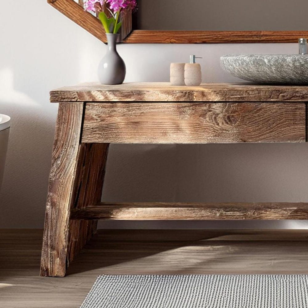 Wooden Rustic Style handmade bathroom vanity live edge solid wood cabinet sink table counter top farmhouse home decor furniture handcrafted - Image 3